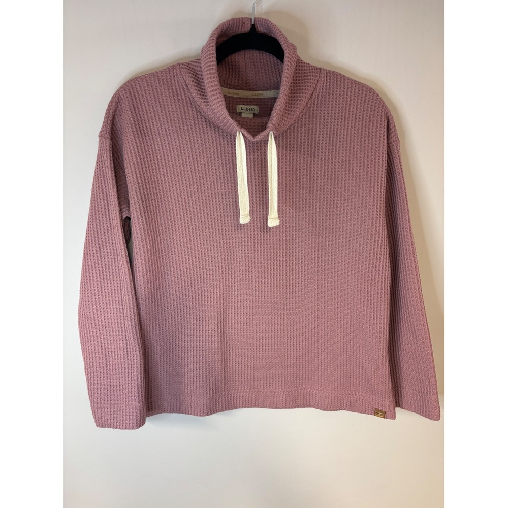 LL Bean Waffle Knit Cowl Neck Long Sleeve‎ Pullover Top Dusty Rose Petite  Small